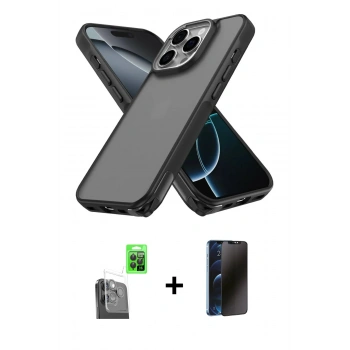 MARSİLYAN™- iPhone 16 Pro Max Kılıf Atlas Form - Siyah 3D Antistatik Hayalet Cam Ekran Koruyucu + Raze Metal Kamera Lens - SH