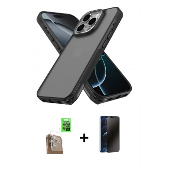 MARSİLYAN™- iPhone 16 Pro Max Kılıf Atlas Form - Siyah 3D Antistatik Hayalet Cam Ekran Koruyucu + Raze Metal Kamera Lens - CLTM