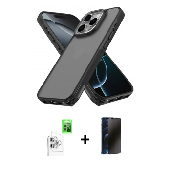 MARSİLYAN™- iPhone 16 Pro Max Kılıf Atlas Form - Siyah 3D Antistatik Hayalet Cam Ekran Koruyucu + Raze Metal Kamera Lens - BZ