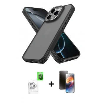 MARSİLYAN™- iPhone 16 Pro Max Kılıf Atlas Form - Siyah 3D Antistatik Mat Seramik Nano Ekran Koruyucu + Raze Metal Kamera Lens - BZ