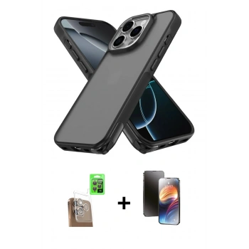 MARSİLYAN™- iPhone 16 Pro Max Kılıf Atlas Form - Siyah 3D Antistatik Mat Seramik Nano Ekran Koruyucu + Raze Metal Kamera Lens - CLTM