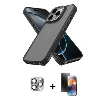 MARSİLYAN™- iPhone 16 Pro Max Kılıf Atlas Form - Siyah 3D Antistatik Mat Seramik Nano Ekran Koruyucu + Pers Alüminyum Kamera Lens - GI