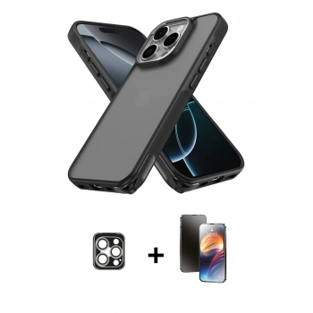 MARSİLYAN™- iPhone 16 Pro Max Kılıf Atlas Form - Siyah 3D Antistatik Mat Seramik Nano Ekran Koruyucu + PVD Metal Kamera Lens - GS