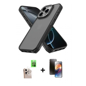 MARSİLYAN™- iPhone 16 Pro Max Kılıf Atlas Form - Siyah 3D Antistatik Mat Seramik Nano Ekran Koruyucu + Raze Metal Kamera Lens - NLGY