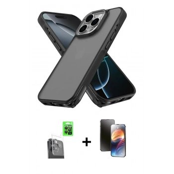 MARSİLYAN™- iPhone 16 Pro Max Kılıf Atlas Form - Siyah 3D Antistatik Mat Seramik Nano Ekran Koruyucu + Raze Metal Kamera Lens - SH