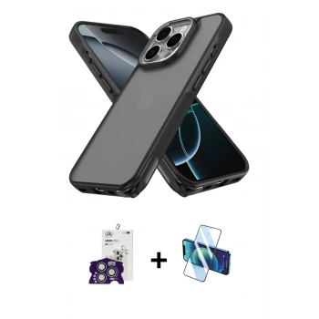 MARSİLYAN™- iPhone 16 Pro Max Kılıf Atlas Form - Siyah 3D Antistatik Seramik Nano Ekran Koruyucu + Bilvis Titan Kamera Lens - GS