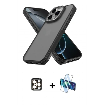 MARSİLYAN™- iPhone 16 Pro Max Kılıf Atlas Form - Siyah 3D Antistatik Seramik Nano Ekran Koruyucu + PVD Metal Kamera Lens - GD