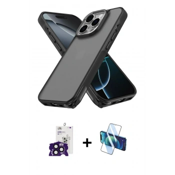 MARSİLYAN™- iPhone 16 Pro Max Kılıf Atlas Form - Siyah 3D Antistatik Seramik Nano Ekran Koruyucu + Bilvis Titan Kamera Lens - SH