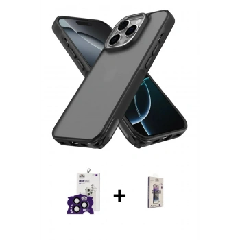MARSİLYAN™- iPhone 16 Pro Max Kılıf Atlas Form - Siyah Bilvis 3D Cam Ekran Koruyucu + Bilvis Titan Kamera Lens - SH