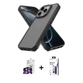 MARSİLYAN™- iPhone 16 Pro Max Kılıf Atlas Form - Siyah Bilvis 3X AR Hayalet Cam Ekran Koruyucu + Bilvis Titan Kamera Lens - GS