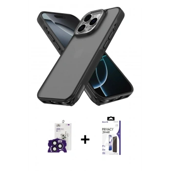 MARSİLYAN™- iPhone 16 Pro Max Kılıf Atlas Form - Siyah Bilvis 3X AR Hayalet Cam Ekran Koruyucu + Bilvis Titan Kamera Lens - SH