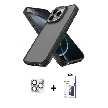 MARSİLYAN™- iPhone 16 Pro Max Kılıf Atlas Form - Siyah Bilvis 3X AR Hayalet Cam Ekran Koruyucu + Pers Alüminyum Kamera Lens - GS