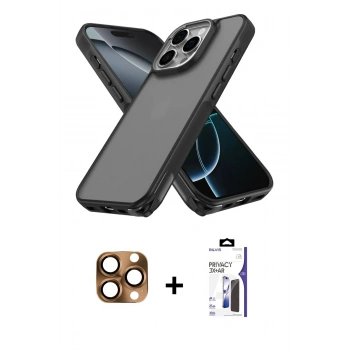 MARSİLYAN™- iPhone 16 Pro Max Kılıf Atlas Form - Siyah Bilvis 3X AR Hayalet Cam Ekran Koruyucu + Pers Alüminyum Kamera Lens - CLTM