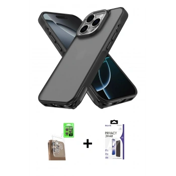 MARSİLYAN™- iPhone 16 Pro Max Kılıf Atlas Form - Siyah Bilvis 3X AR Hayalet Cam Ekran Koruyucu + Raze Metal Kamera Lens - CLTM