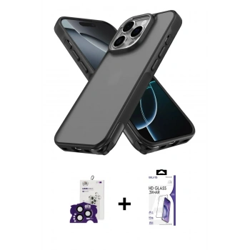 MARSİLYAN™- iPhone 16 Pro Max Kılıf Atlas Form - Siyah Bilvis 3X AR HD Cam Ekran Koruyucu + Bilvis Titan Kamera Lens - SH