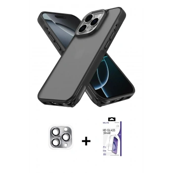 MARSİLYAN™- iPhone 16 Pro Max Kılıf Atlas Form - Siyah Bilvis 3X AR HD Cam Ekran Koruyucu + Pers Alüminyum Kamera Lens - GI