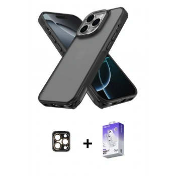 MARSİLYAN™- iPhone 16 Pro Max Kılıf Atlas Form - Siyah Bilvis 5in1 3D Magic Cam Ekran Koruyucu + PVD Metal Kamera Lens - GD