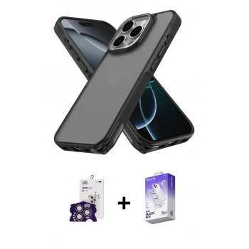 MARSİLYAN™- iPhone 16 Pro Max Kılıf Atlas Form - Siyah Bilvis 5in1 3D Magic Cam Ekran Koruyucu + Bilvis Titan Kamera Lens - GS