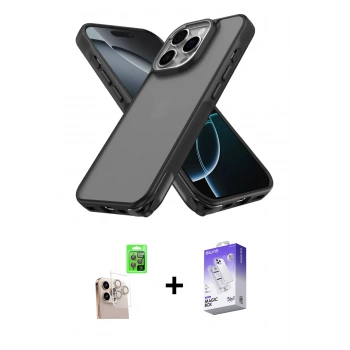 MARSİLYAN™- iPhone 16 Pro Max Kılıf Atlas Form - Siyah Bilvis 5in1 3D Magic Cam Ekran Koruyucu + Raze Metal Kamera Lens - NLGY