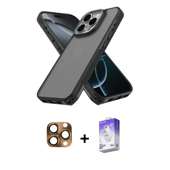 MARSİLYAN™- iPhone 16 Pro Max Kılıf Atlas Form - Siyah Bilvis 5in1 3D Magic Cam Ekran Koruyucu + Pers Alüminyum Kamera Lens - CLTM