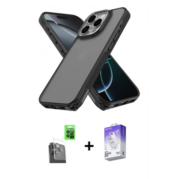 MARSİLYAN™- iPhone 16 Pro Max Kılıf Atlas Form - Siyah Bilvis 5in1 3D Magic Cam Ekran Koruyucu + Raze Metal Kamera Lens - SH