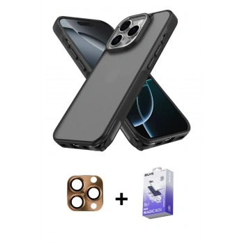 MARSİLYAN™- iPhone 16 Pro Max Kılıf Atlas Form - Siyah Bilvis 5in1 5D Magic Hayalet Cam Ekran Koruyucu + Pers Alüminyum Kamera Lens - CLTM