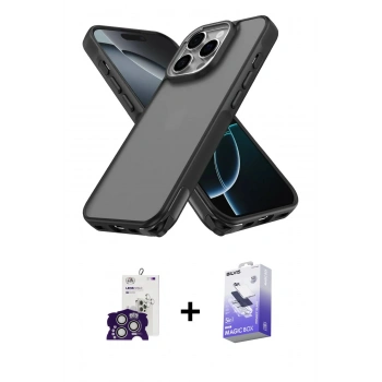 MARSİLYAN™- iPhone 16 Pro Max Kılıf Atlas Form - Siyah Bilvis 5in1 5D Magic Hayalet Cam Ekran Koruyucu + Bilvis Titan Kamera Lens - GS