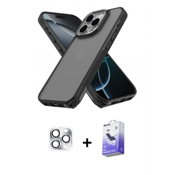 MARSİLYAN™- iPhone 16 Pro Max Kılıf Atlas Form - Siyah Bilvis 5in1 5D Magic Hayalet Cam Ekran Koruyucu + Pers Alüminyum Kamera Lens - GS
