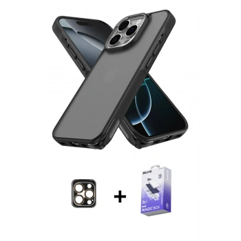MARSİLYAN™- iPhone 16 Pro Max Kılıf Atlas Form - Siyah Bilvis 5in1 5D Magic Hayalet Cam Ekran Koruyucu + PVD Metal Kamera Lens - GD