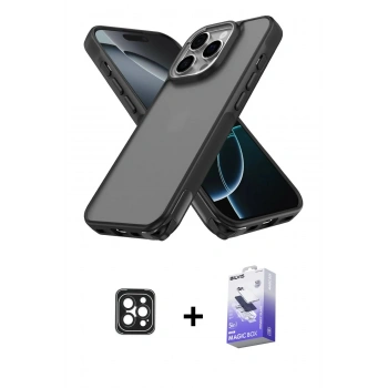 MARSİLYAN™- iPhone 16 Pro Max Kılıf Atlas Form - Siyah Bilvis 5in1 5D Magic Hayalet Cam Ekran Koruyucu + PVD Metal Kamera Lens - SH