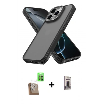 MARSİLYAN™- iPhone 16 Pro Max Kılıf Atlas Form - Siyah Bilvis Hayalet Cam Ekran Koruyucu + Raze Metal Kamera Lens - CLTM