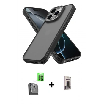 MARSİLYAN™- iPhone 16 Pro Max Kılıf Atlas Form - Siyah Bilvis Hayalet Cam Ekran Koruyucu + Raze Metal Kamera Lens - SH