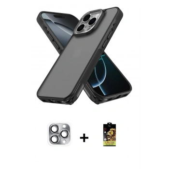 MARSİLYAN™- iPhone 16 Pro Max Kılıf Atlas Form - Siyah Buffer Cam Ekran Koruyucu + Pers Alüminyum Kamera Lens - GI