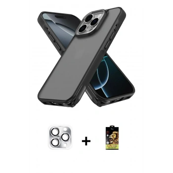 MARSİLYAN™- iPhone 16 Pro Max Kılıf Atlas Form - Siyah Buffer Cam Ekran Koruyucu + Pers Alüminyum Kamera Lens - GS