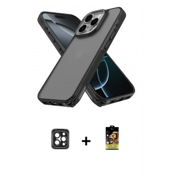 MARSİLYAN™- iPhone 16 Pro Max Kılıf Atlas Form - Siyah Buffer Cam Ekran Koruyucu + PVD Metal Kamera Lens - SH