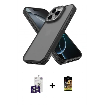 MARSİLYAN™- iPhone 16 Pro Max Kılıf Atlas Form - Siyah Buffer Cam Ekran Koruyucu + Bilvis Titan Kamera Lens - TMGI