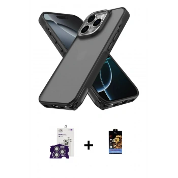 MARSİLYAN™- iPhone 16 Pro Max Kılıf Atlas Form - Siyah Buffer Hayalet Cam Ekran Koruyucu + Bilvis Titan Kamera Lens - GS
