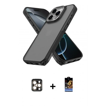 MARSİLYAN™- iPhone 16 Pro Max Kılıf Atlas Form - Siyah Buffer Hayalet Cam Ekran Koruyucu + PVD Metal Kamera Lens - GD
