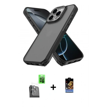MARSİLYAN™- iPhone 16 Pro Max Kılıf Atlas Form - Siyah Buffer Hayalet Cam Ekran Koruyucu + Raze Metal Kamera Lens - SH
