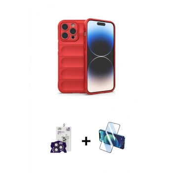 MARSİLYAN™- iPhone 16 Pro Max Kılıf Atlas Koleksiyonu - Siyah 3D Antistatik Cam Ekran Koruyucu + Bilvis Titan Kamera Lens - TMGI