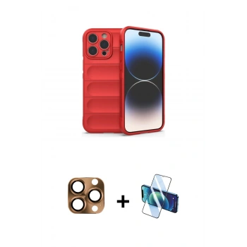 MARSİLYAN™- iPhone 16 Pro Max Kılıf Atlas Koleksiyonu - Siyah 3D Antistatik Cam Ekran Koruyucu + Pers Alüminyum Kamera Lens - CLTM