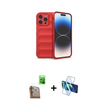 MARSİLYAN™- iPhone 16 Pro Max Kılıf Atlas Koleksiyonu - Siyah 3D Antistatik Cam Ekran Koruyucu + Raze Metal Kamera Lens - CLTM