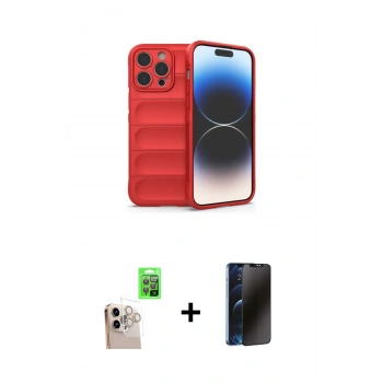 MARSİLYAN™- iPhone 16 Pro Max Kılıf Atlas Koleksiyonu - Siyah 3D Antistatik Hayalet Cam Ekran Koruyucu + Raze Metal Kamera Lens - NLGY