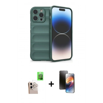 MARSİLYAN™- iPhone 16 Pro Max Kılıf Atlas Koleksiyonu - Siyah 3D Antistatik Mat Seramik Nano Ekran Koruyucu + Raze Metal Kamera Lens - NLGY