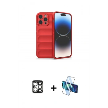 MARSİLYAN™- iPhone 16 Pro Max Kılıf Atlas Koleksiyonu - Siyah 3D Antistatik Seramik Nano Ekran Koruyucu + PVD Metal Kamera Lens - GS