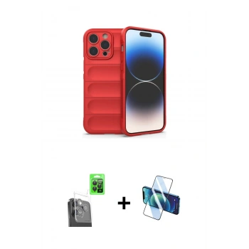 MARSİLYAN™- iPhone 16 Pro Max Kılıf Atlas Koleksiyonu - Siyah 3D Antistatik Seramik Nano Ekran Koruyucu + Raze Metal Kamera Lens - SH