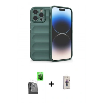 MARSİLYAN™- iPhone 16 Pro Max Kılıf Atlas Koleksiyonu - Siyah Bilvis 3D Cam Ekran Koruyucu + Raze Metal Kamera Lens - SH