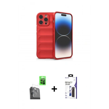 MARSİLYAN™- iPhone 16 Pro Max Kılıf Atlas Koleksiyonu - Siyah Bilvis 3X AR Hayalet Cam Ekran Koruyucu + Raze Metal Kamera Lens - SH