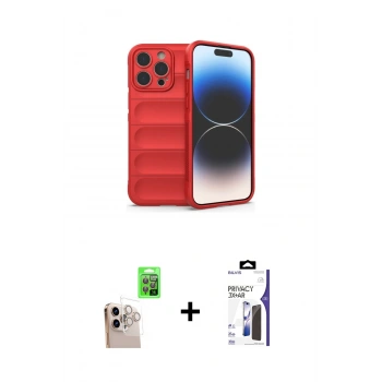 MARSİLYAN™- iPhone 16 Pro Max Kılıf Atlas Koleksiyonu - Siyah Bilvis 3X AR Hayalet Cam Ekran Koruyucu + Raze Metal Kamera Lens - NLGY