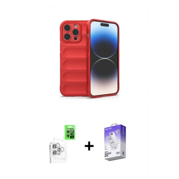 MARSİLYAN™- iPhone 16 Pro Max Kılıf Atlas Koleksiyonu - Siyah Bilvis 5in1 3D Magic Cam Ekran Koruyucu + Raze Metal Kamera Lens - BZ